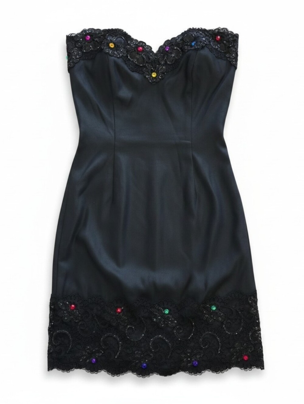 Jessica McClintock Black Strapless Lace Dress with Multicolor Beading